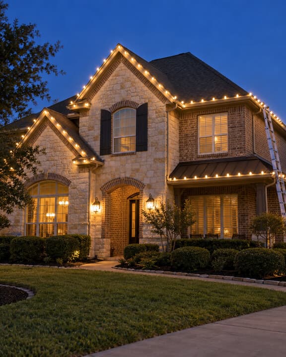 Christmas Light Installation on a Fort Worth home